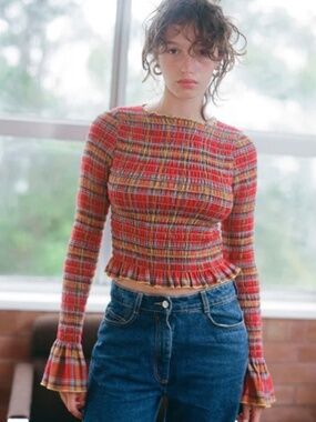 Après Studio Valentine Plaid Ruched Longsleeve NWOT